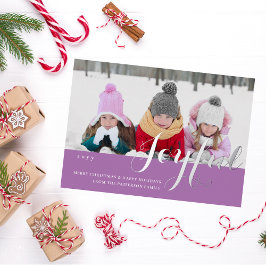 Joyful Kerstfamilie Foto modern script Folie Uitnodiging