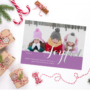 Joyful Kerstfamilie Foto modern script Folie Uitnodiging