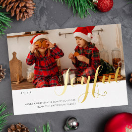 Joyful Kerstfamilie Foto modern script Folie Uitnodiging