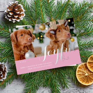 Joyful Kerstfamilie Foto modern script Folie Uitnodiging