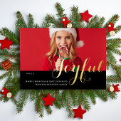 Joyful Kerstfamilie Foto modern script Folie Uitnodiging