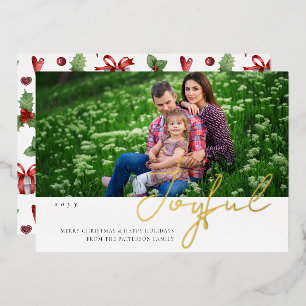 Joyful Kerstfamilie Foto modern script Folie Uitnodiging