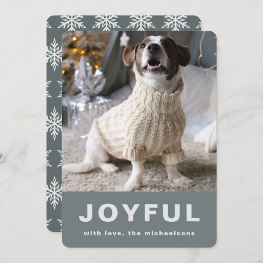 Joyful Kerstgrijs Snowflake Print Foto Feestdagenkaart (Voorkant / Achterkant)