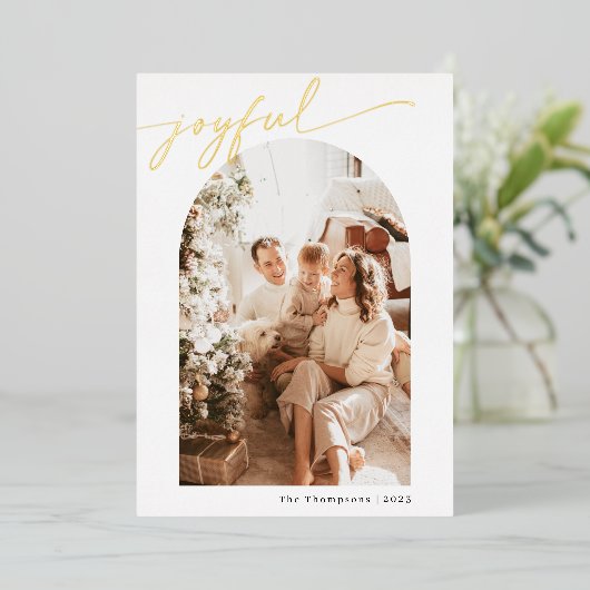 Joyful kerstKaart | Moderne vakantiefotokaart Folie Uitnodiging (Staand Voorkant)