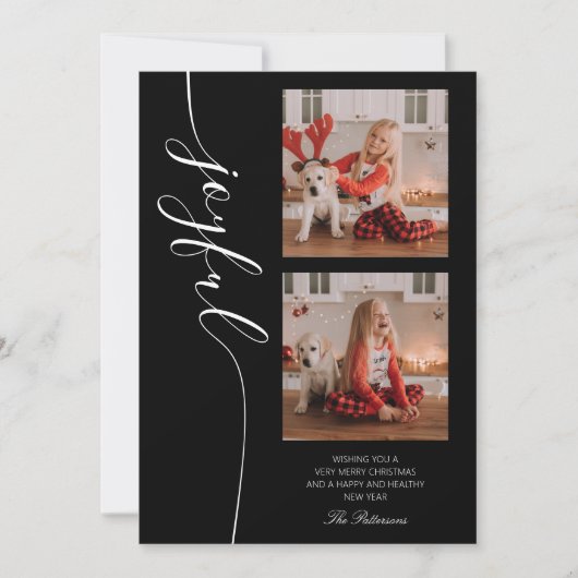 Joyful Kerstkalligraphy Script Photo Afbeelding Feestdagenkaart (Voorkant)