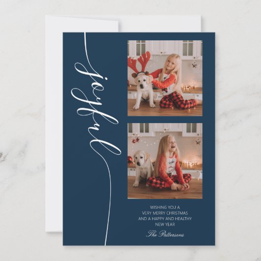 Joyful Kerstkalligraphy Script Photo Afbeelding Feestdagenkaart (Voorkant)