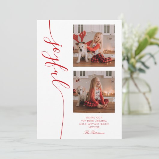 Joyful Kerstkalligraphy Script Photo Afbeelding Feestdagenkaart (Staand voorkant)