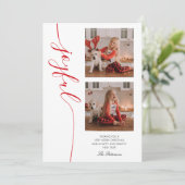 Joyful Kerstkalligraphy Script Photo Afbeelding Feestdagenkaart (Staand voorkant)