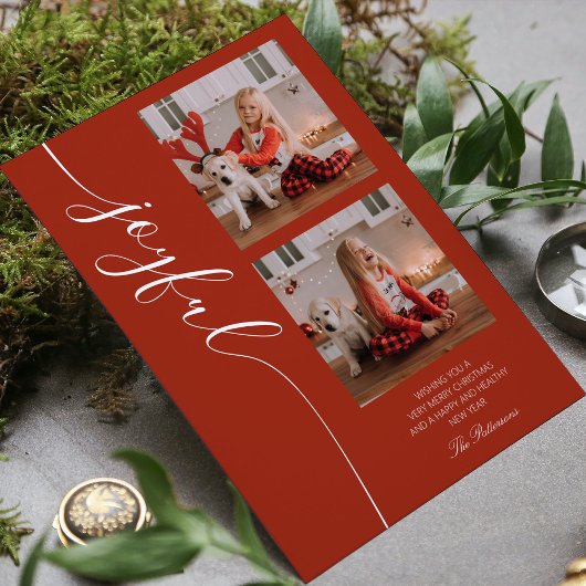 Joyful Kerstkalligraphy Script Photo Afbeelding Feestdagenkaart