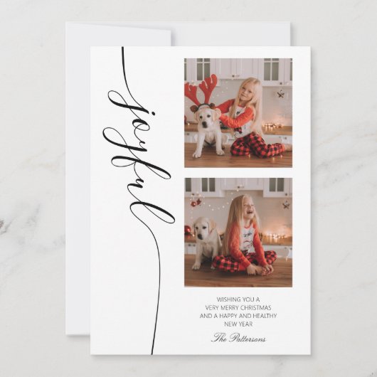 Joyful Kerstkalligraphy Script Photo Afbeelding Feestdagenkaart (Voorkant)