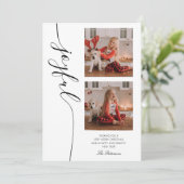 Joyful Kerstkalligraphy Script Photo Afbeelding Feestdagenkaart (Staand voorkant)