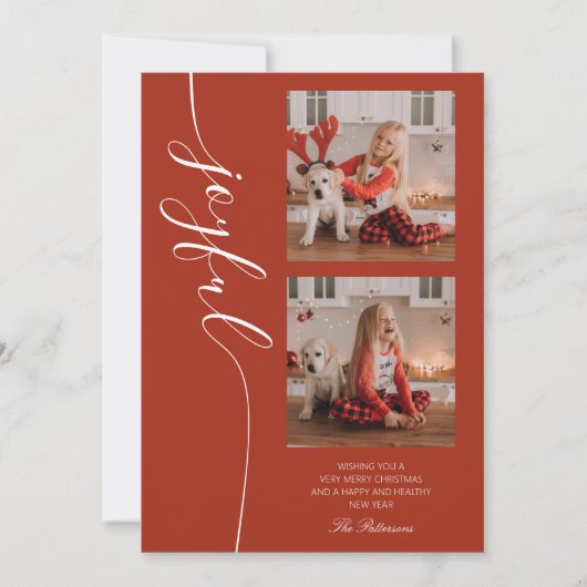 Joyful Kerstkalligraphy Script Photo Afbeelding Feestdagenkaart (Voorkant)