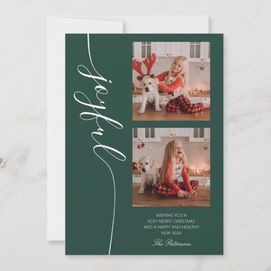 Joyful Kerstkalligraphy Script Photo Afbeelding Feestdagenkaart (Voorkant)