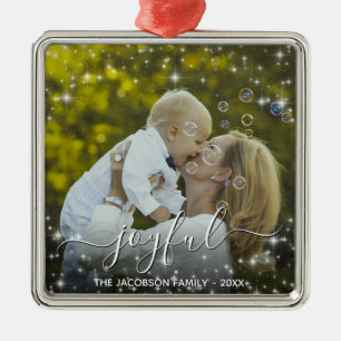 Joyful Kerstmis Fun Sparkles Holiday Foto Metalen Ornament