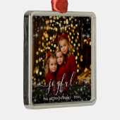 Joyful Kerstmis Fun Sparkles Holiday Foto Metalen Ornament (Rechts)