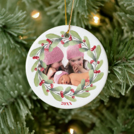 Joyful Kerstmis Mistletoe Holiday Foto Keramisch Ornament