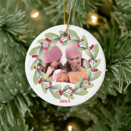 Joyful Kerstmis Mistletoe Holiday Foto Keramisch Ornament (Boom)