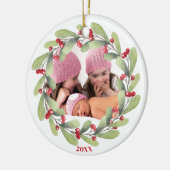Joyful Kerstmis Mistletoe Holiday Foto Keramisch Ornament (Links)