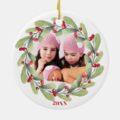 Joyful Kerstmis Mistletoe Holiday Foto Keramisch Ornament (Achterkant)