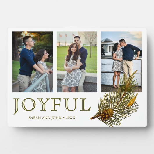 Joyful Kerstmis Rustic Pine Sprig Foto Collage Fotoplaat (voorkant)