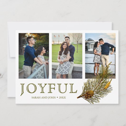 Joyful Kerstmis | Rustige pine Sprig Photo Collage Feestdagenkaart (Voorkant)