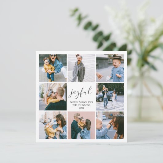 Joyful Kerstmis Script Eenvoudige fotocollage Feestdagenkaart (Staand voorkant)