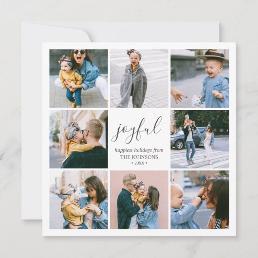 Joyful Kerstmis Script Eenvoudige fotocollage Feestdagenkaart (Voorkant)
