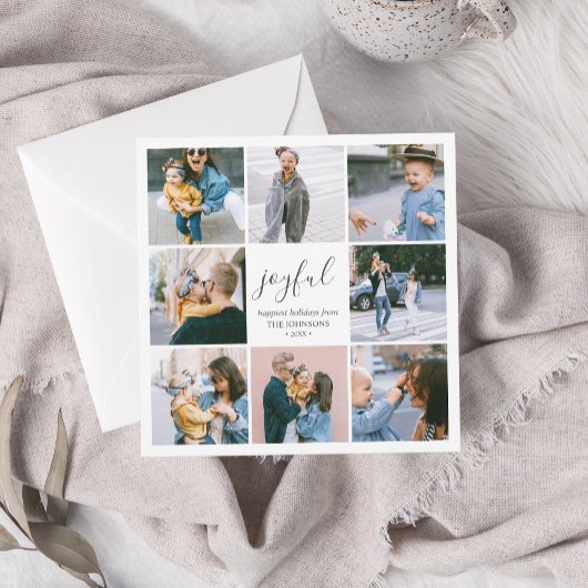 Joyful Kerstmis Script Eenvoudige fotocollage Feestdagenkaart