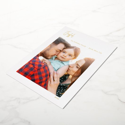 Joyful Kerstscript - Verticaal Single Photo Gold Folie Feestdagenkaart (Gedraaid)