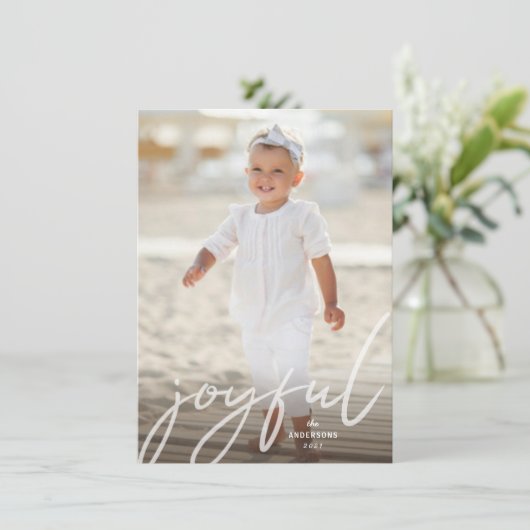 Joyful KerstWhite Handscriptfoto Feestdagenkaart (Staand voorkant)