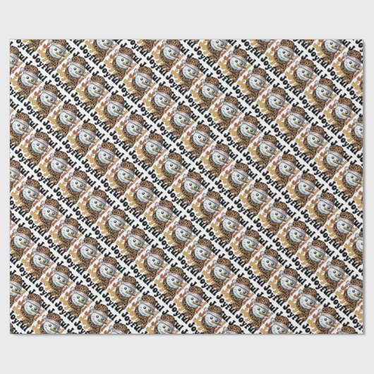 Joyful Leopard Print Hat Christmas Snowman Cadeaupapier (Vlak)