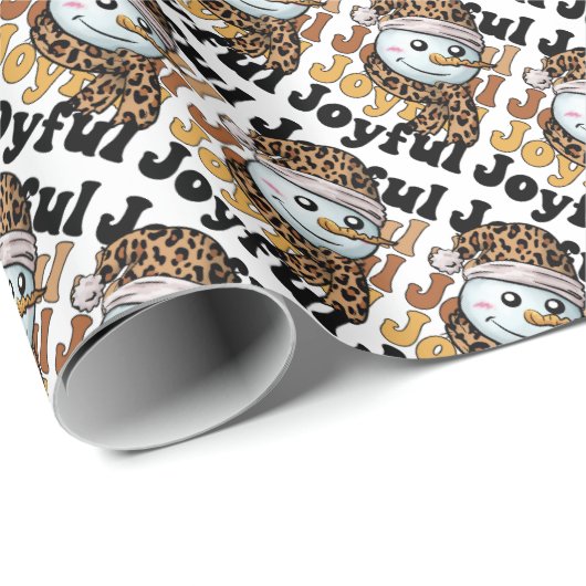 Joyful Leopard Print Hat Christmas Snowman Cadeaupapier (Rol Hoek)
