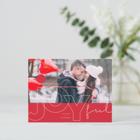 Joyful Lines Big Red Dot Modern Typografie Feestdagenkaart (Staand voorkant)