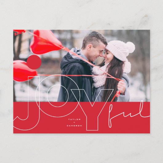 Joyful Lines Big Red Dot Modern Typografie Feestdagenkaart (Voorkant)