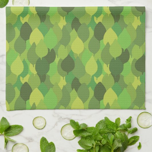 Joyful Lush Leaves - naadloos oppervlaktepatroon. Theedoek (Gevouwen)