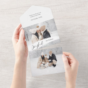 Joyful Manuscript met Sneeuwborstel 2 Foto All In One Uitnodiging