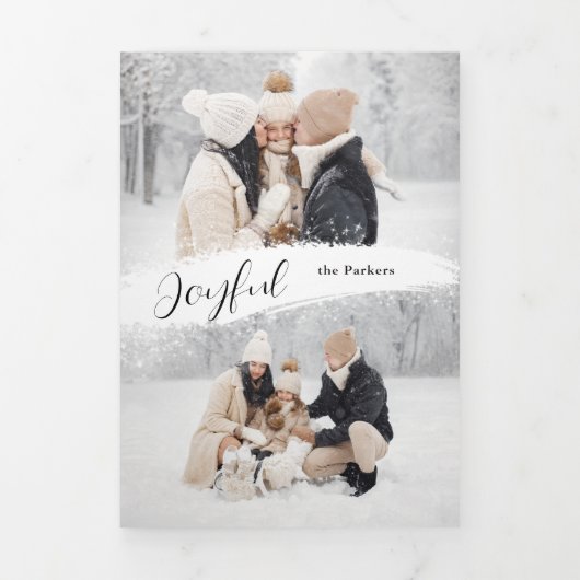 Joyful Manuscript met Sneeuwborstel 2 Foto Drieluik Kaart (Cover)