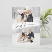 Joyful Manuscript met Sneeuwborstel 2 Foto Feestdagenkaart (Staand voorkant)