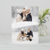 Joyful Manuscript met Sneeuwborstel 2 Foto Folie Feestdagenkaart (Staand Voorkant)