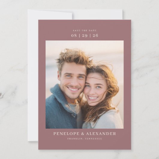 Joyful Maroon Modern Photo Save The Date (Voorkant)