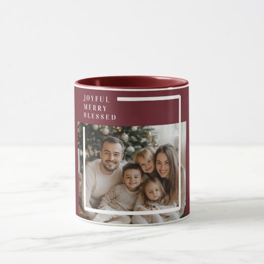 Joyful Merry Blessed Christmas Photo Custom  Mok (Midden)