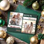 Joyful Merry Blessed Family Christmas Photo Green Feestdagenkaart