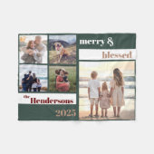 Joyful Merry Blessed Family Christmas Photo Green Fleece Deken (Voorkant (Horizontaal))