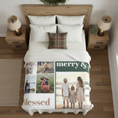Joyful Merry Blessed Family Christmas Photo Green Fleece Deken
