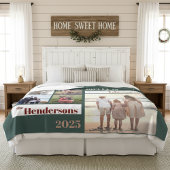 Joyful Merry Blessed Family Christmas Photo Green Fleece Deken