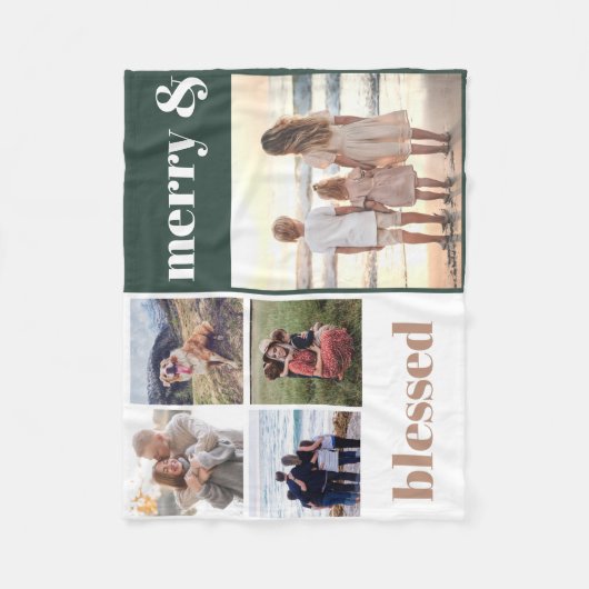 Joyful Merry Blessed Family Christmas Photo Green Fleece Deken (Voorkant)