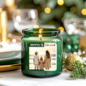 Joyful Merry Blessed Family Christmas Photo Green Vierkante Sticker