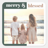Joyful Merry Blessed Family Christmas Photo Green Vierkante Sticker (Voorkant)