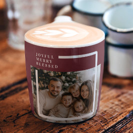 Joyful Merry Blessed Personalized Christmas Photo  Espresso Kop
