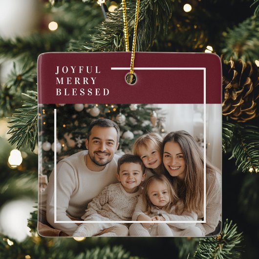Joyful Merry Blessed Personalized Christmas Photo  Keramisch Ornament
